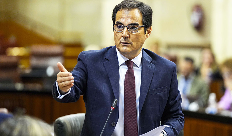 
			      El consejero José Antonio Nieto durante su intervención en el Parlamento andaluz			    
			  